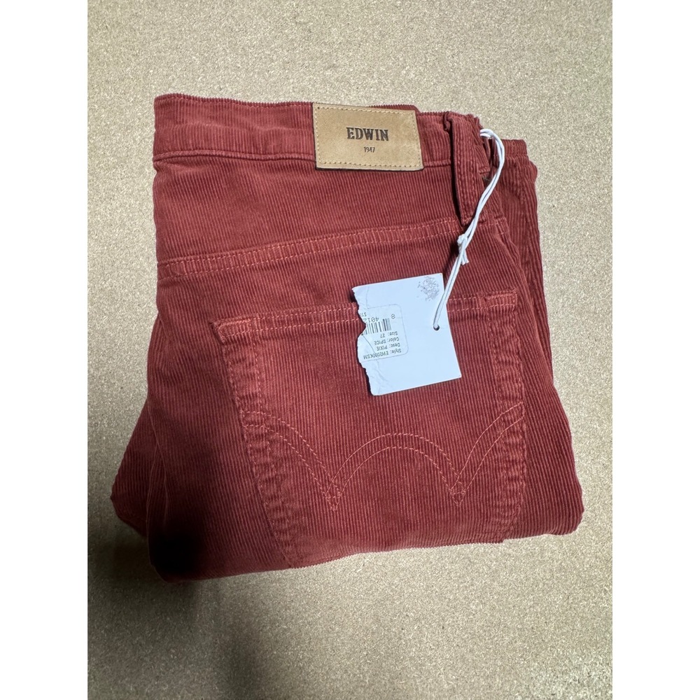 EDWIN Pixie Mid Rise Skinny Corduroy Pants Rust Orange Women
